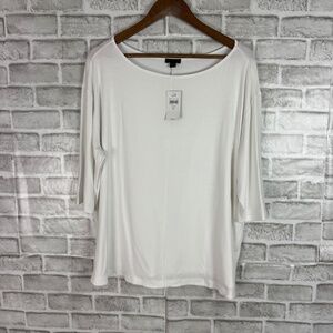 J Jill Wherever Pure White Center Seam 3/4 Sleeve Round Neck Top Womens XL STAIN